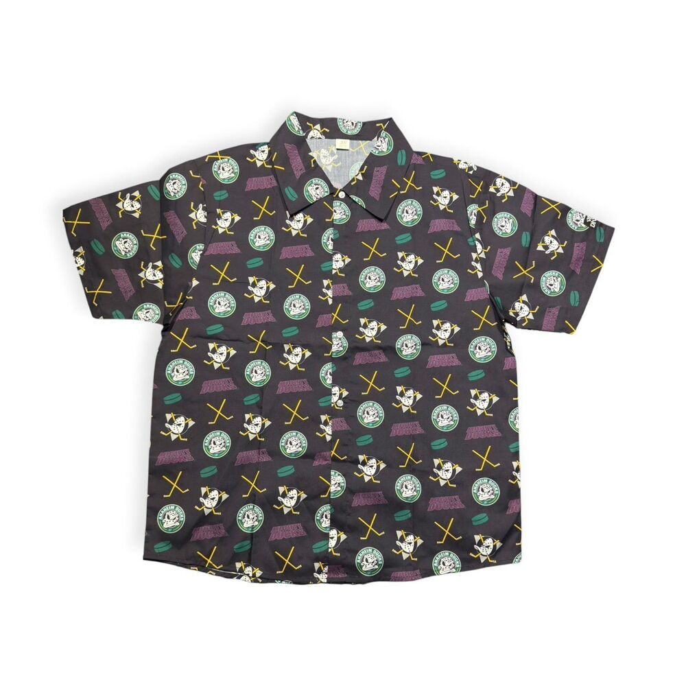 Anaheim Ducks Mighty Button Up Shirt Patterned Hawaiian All Over‎ Shirt XL